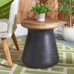 Button Indoor/Outdoor Modern Concrete Round Accent Table - Safavieh -Safavieh Deals Store GUEST 0c03059c 19f6 4ce3 8b3c 2083c649a38f