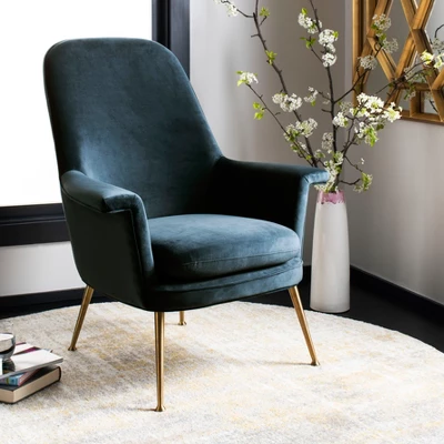 Aimee Velvet Arm Chair - Navy - Safavieh 1 Aimee Velvet Arm Chair - Navy - Safavieh