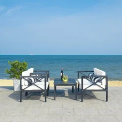 Nunzio 4pc Living Set With Accent Pillows - Black/Beige - Safavieh -Safavieh Deals Store GUEST 11c5a904 f861 4c26 bd82 c98e0422763e