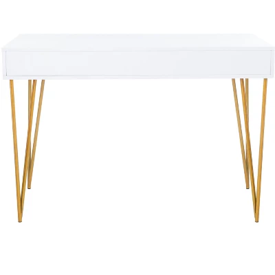 Pine Two Drawer Desk - White/Gold - Safavieh 4 Pine Two Drawer Desk - White/Gold - Safavieh - Image 4
