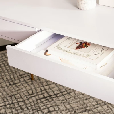 Pine Two Drawer Desk - White/Gold - Safavieh 2 Pine Two Drawer Desk - White/Gold - Safavieh - Image 2