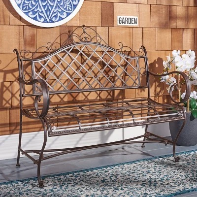 Abner Wrought Iron 45.75 Inch W Outdoor Garden Bench - Safavieh 1 Abner Wrought Iron 45.75 Inch W Outdoor Garden Bench - Safavieh