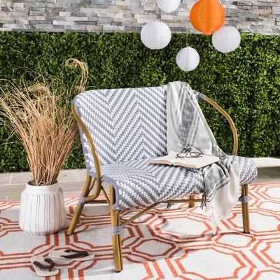 Dandra Herringbone Rattan Settee - Grey/White - Safavieh 1 Dandra Herringbone Rattan Settee - Grey/White - Safavieh