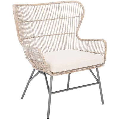 Lenu Rattan Accent Chair W/ Cushion - Grey White Wash/White/ Black - Safavieh 2 Lenu Rattan Accent Chair W/ Cushion - Grey White Wash/White/ Black - Safavieh - Image 2