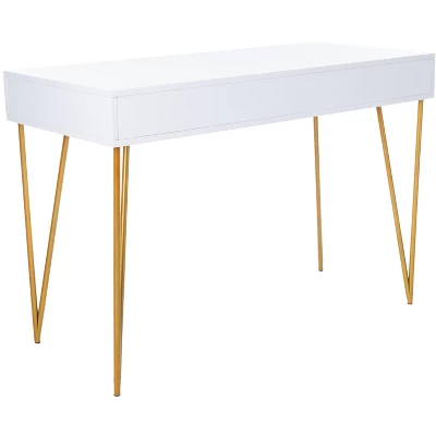 Pine Two Drawer Desk - White/Gold - Safavieh 5 Pine Two Drawer Desk - White/Gold - Safavieh - Image 5