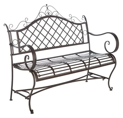 Abner Wrought Iron 45.75 Inch W Outdoor Garden Bench - Safavieh 2 Abner Wrought Iron 45.75 Inch W Outdoor Garden Bench - Safavieh - Image 2