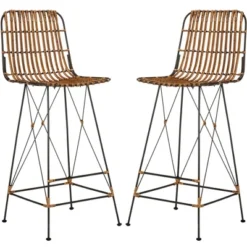 Minerva Wicker Bar Stool (Set Of 2) - Safavieh -Safavieh Deals Store GUEST 96a3f7fd 5358 4b07 a55c 456344ddb19b