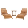 Pacifica 3pc Wood Patio Lounge Set - Teak Brown/Beige - Safavieh