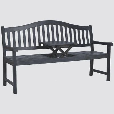 Cannes Wood 4-Seater Patio Bench With Pop-Up Table - Gray - Safavieh 3 Cannes Wood 4-Seater Patio Bench With Pop-Up Table - Gray - Safavieh - Image 3