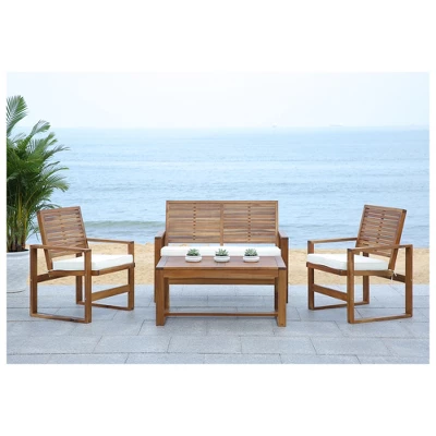 Ozark 4pc Acacia Wood Patio Conversation Set - Natural - Safavieh 1 Ozark 4pc Acacia Wood Patio Conversation Set - Natural - Safavieh