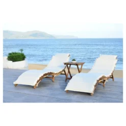 Pacifica 3pc Wood Patio Lounge Set - Teak Brown/Beige - Safavieh -Safavieh Deals Store GUEST be29a584 19f0 404d 9daf 96d418769180