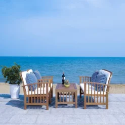 Rocklin 4pc Living Set - Natural/Beige/Navy - Safavieh -Safavieh Deals Store GUEST d8d3b9f9 03a7 4508 be7d bce49e8dea45