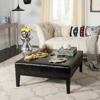 Fulton Large Square Cocktail Ottoman - Black - Safavieh 1 Fulton Large Square Cocktail Ottoman - Black - Safavieh