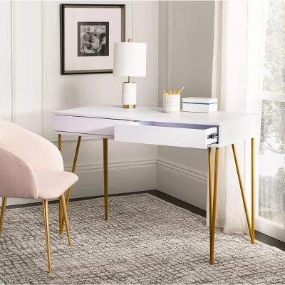 Pine Two Drawer Desk - White/Gold - Safavieh 1 Pine Two Drawer Desk - White/Gold - Safavieh