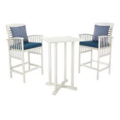 Pate 3pc Bistro Set - White/Navy - Safavieh -Safavieh Deals Store GUEST f4e4879e 1c42 4c1a 9b80 b2c45da19bcc